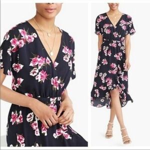 J. Crew Faux Wrap Black Pink Floral Maxi Dress Pink M